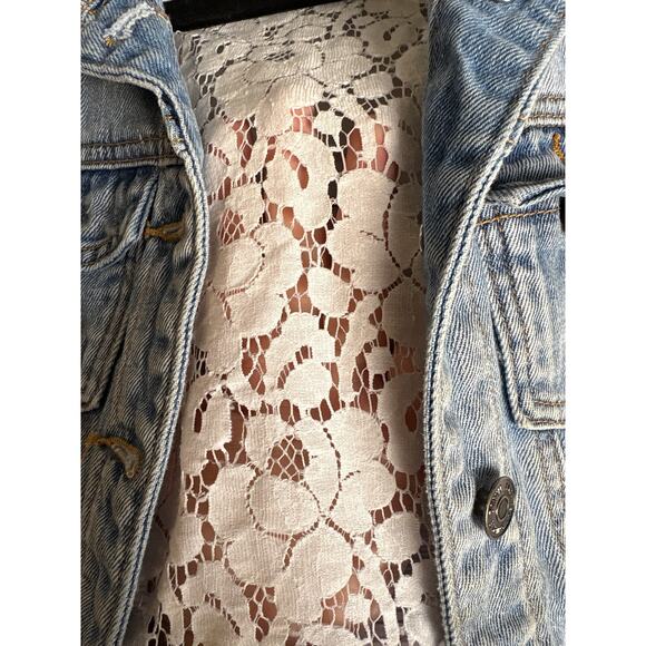 ChiQle Blue Denium Architect Jacket Sz M Floral Back - Picture 6 of 8